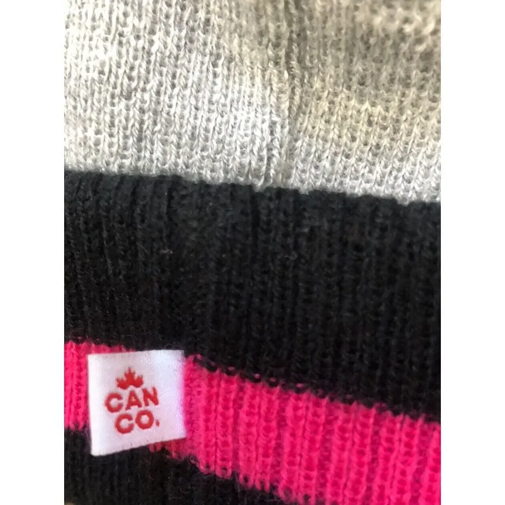 HOT PAWS Girls Knit Beanie Hat Gray Pink‎ PomPom S 4Y-6Y